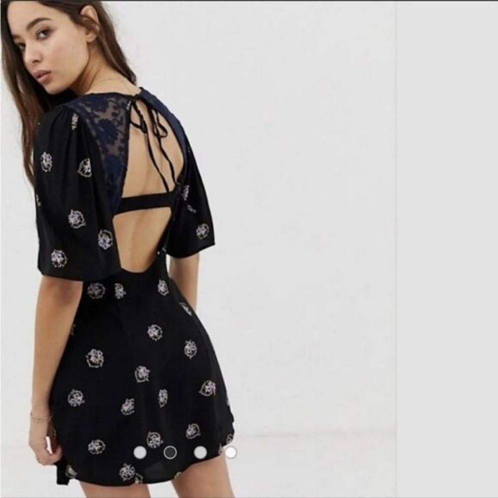 Free People Black Clove Mockingbird Keyhole Back A-line Mini Dress‎ Size 4 - Picture 3 of 11